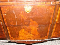 French Oriental Motif Marquetry Empire Revival  Marble Top Chest